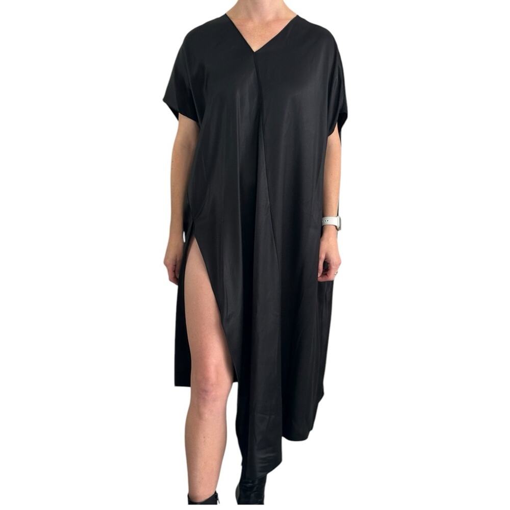 The Row Black Asymmetrical Tunic Dress US 2 High Slit Design Satin Viscose